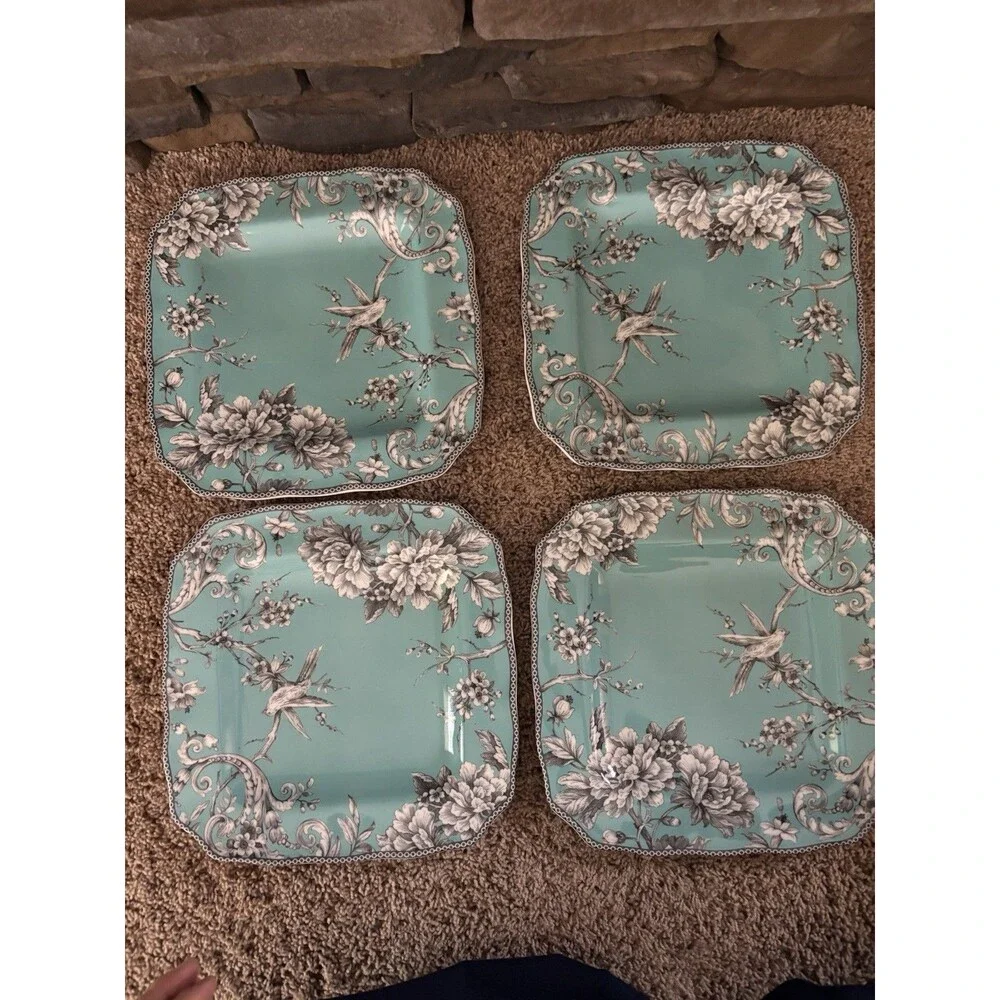 222 fifth adelaide turquoise  10 1/2 In Dinner Plate Set Of 4 Square